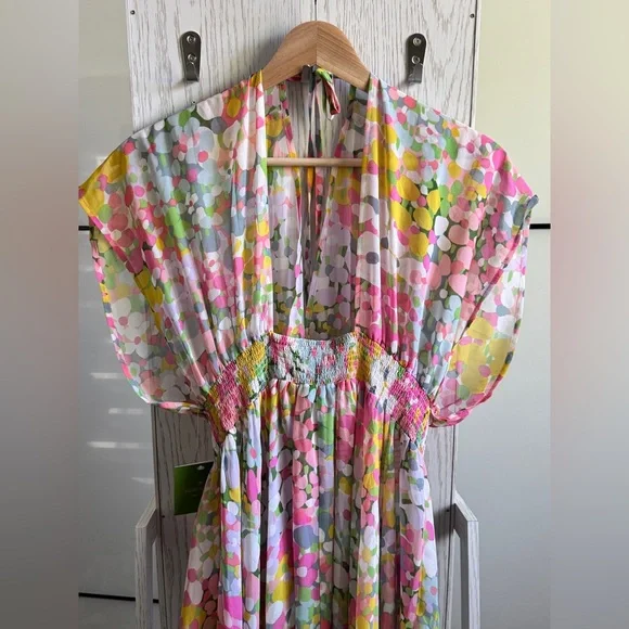 Kate Spade Colorful Floral Dots Beach Cover Up  MIDI Dress - Picture 9 of 11